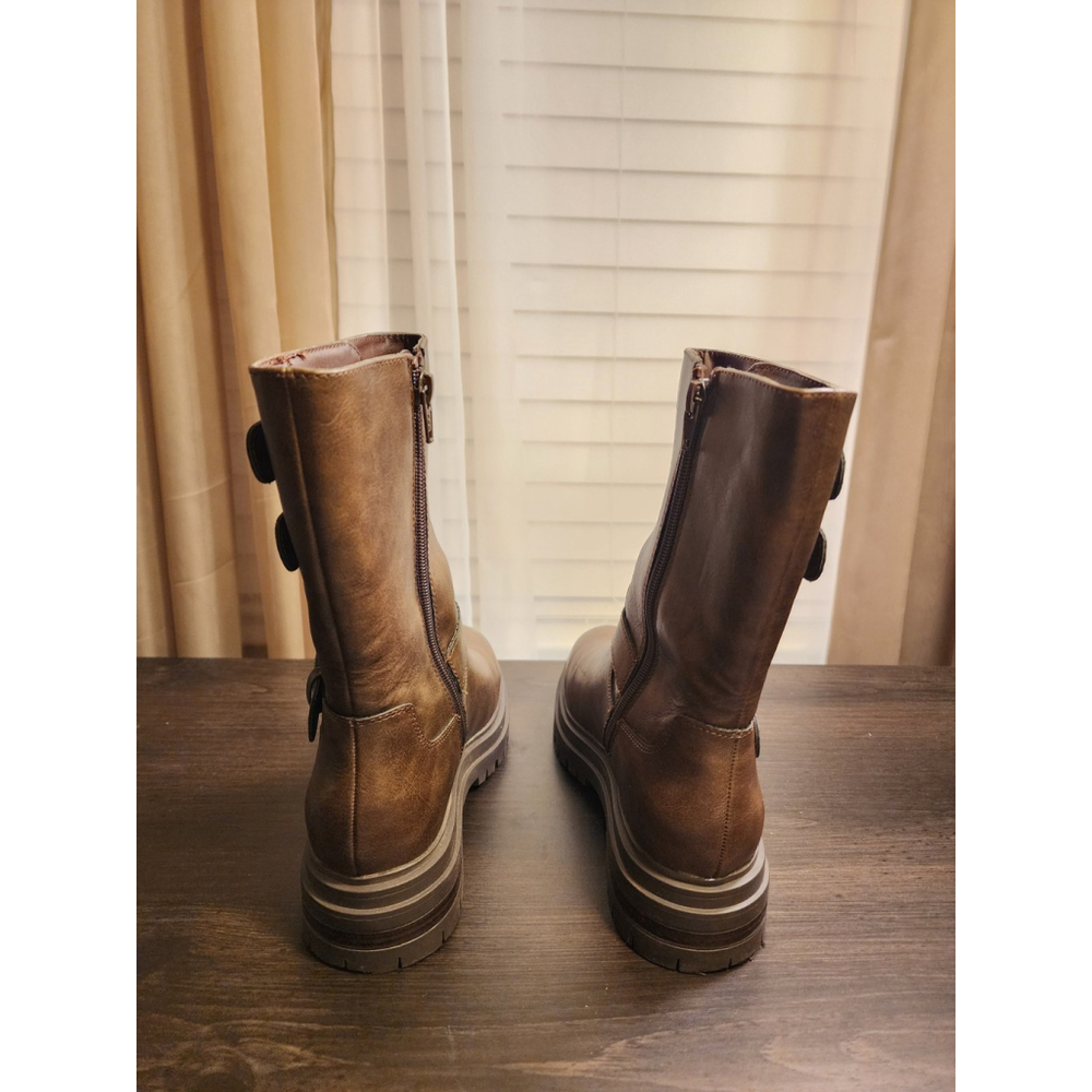 Sun + Stone Onnyx Lug Biker Moto Zip On Buckle Boots Booties 7 M Chocolate Brown - Picture 8 of 13